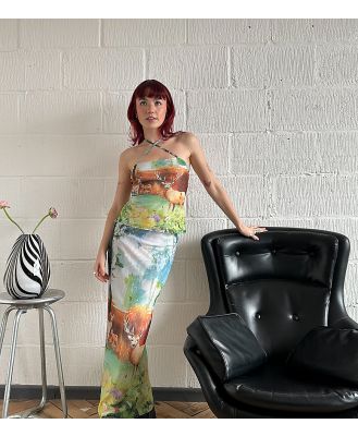 Labelrail x Lara Adkins woodland print mesh midi tube skirt in multi (part of a set)