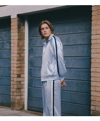 Labelrail x Notion unisex side stripe satin track pants in ice blue (part of a set)