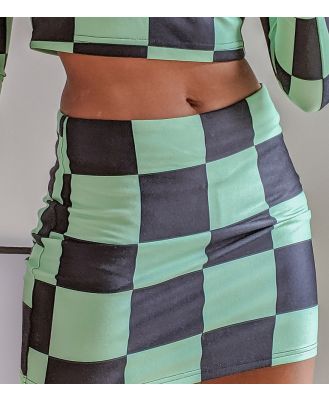 Labelrail x Pose and Repeat micro mini skirt in lime checkerboard (part of a set)-Multi