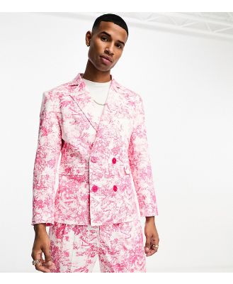 Labelrail x Stan & Tom toile print fitted double breasted suit blazer in pink (part of a set)