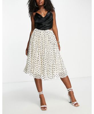 Lace & Beads exclusive tulle midi skirt in cream micro heart print-White