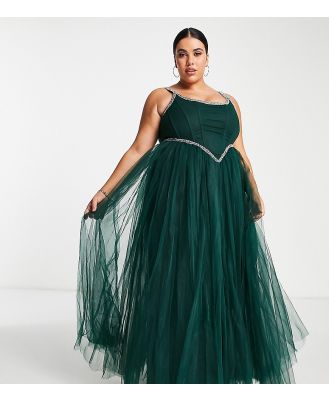 Lace & Beads Plus exclusive corset embellished maxi dress in emerald green