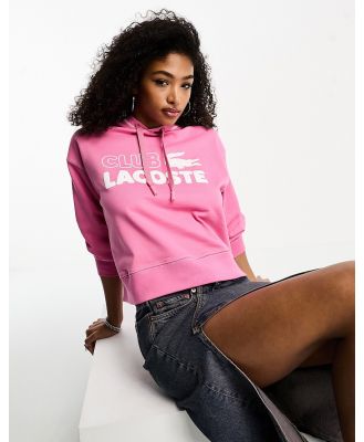 Lacoste cropped oversized fit logo hoodie in mid pink