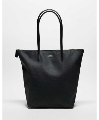 Lacoste faux leather script logo shopper bag in black