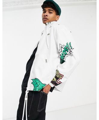 Lacoste Holiday funnel neck all over print windbreaker in white