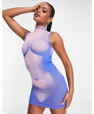 LAPP seamless body art bodycon mini dress in pink and blue-Multi