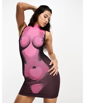 LAPP seamless body art mini dress in pink and black-Multi