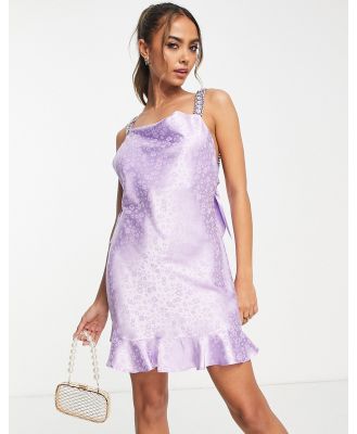 Lashes Of London satin low back embellished bow detail mini dress in lilac-Pink