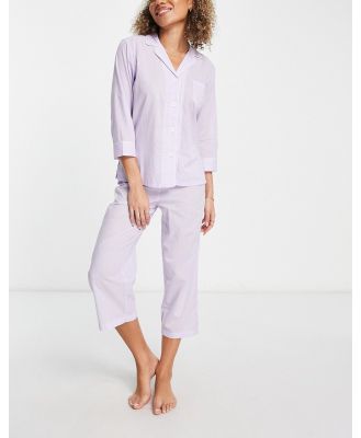 Lauren by Ralph Lauren notch collar capri pyjama set in lavender plaid-Purple