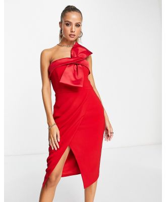 Lavish Alice bandeau bow detail wrap midi dress in red