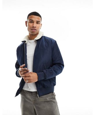 Le Breve aviator jacket with detachable borg collar in navy