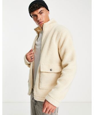 Le Breve funnel neck borg jacket with pockets in cream-Neutral