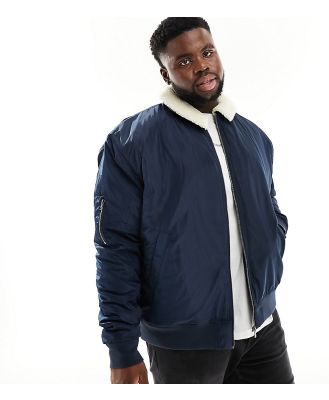 Le Breve Plus aviator jacket with borg collar in navy