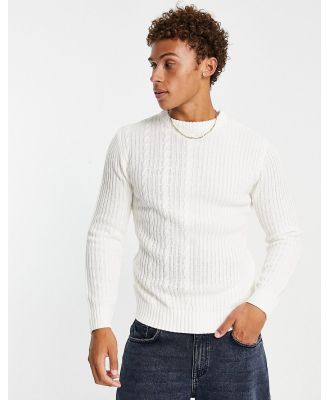 Le Breve split jacquard knit jumper in ecru-White