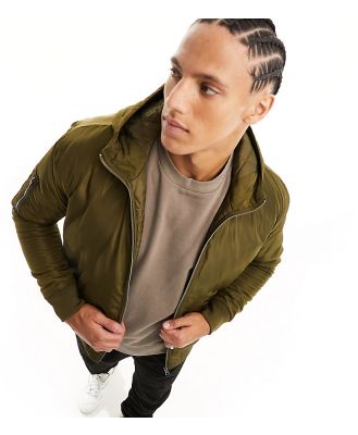Le Breve Tall bomber jacket with hood in khaki-Green