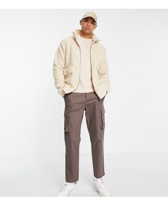 Le Breve Tall funnel neck borg jacket with pockets in beige-Neutral