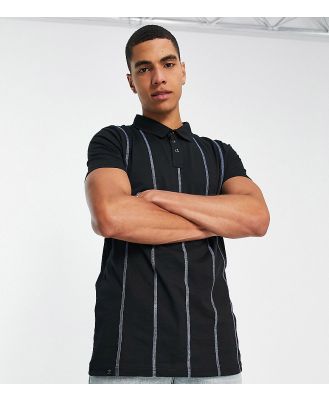 Le Breve Tall vertical stitch polo in black