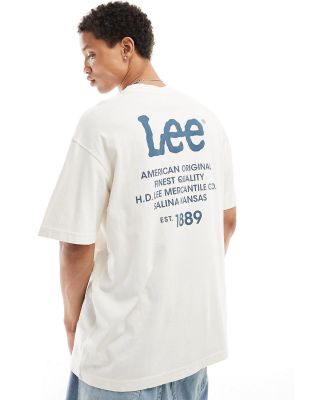 Lee back logo print loose fit t-shirt in ecru-White