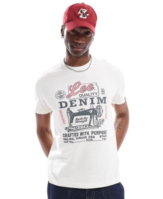 Lee denim sewing logo print t-shirt in off white