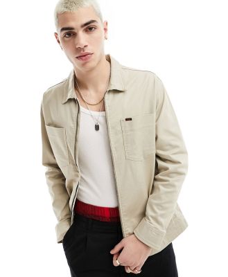 Lee relaxed fit Chetopa cotton twill zip front overshirt in stone-Neutral