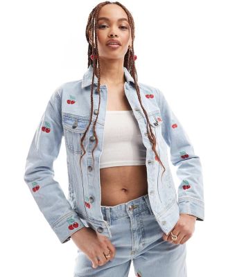 Lee Rider all over cherries denim jacket in light wash (part of a set)-Blue