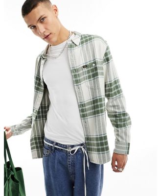 Lee Riveted wide check relaxed fit twill shirt in olive green / ecru