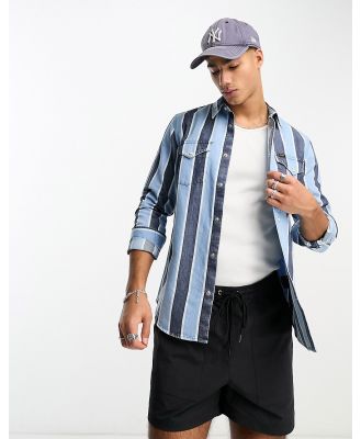 Lee stripe western denim shirt in light wash-Blue