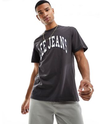 Lee varsity large logo relaxed fit t-shirt in washed black