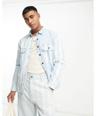 Lee workwear mixed stripe denim relaxed fit overshirt in light wash (part of a set)-Blue