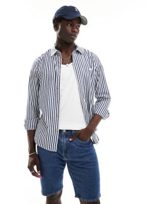 Levi's Battery batwing logo button down stripe poplin shirt in navy/white