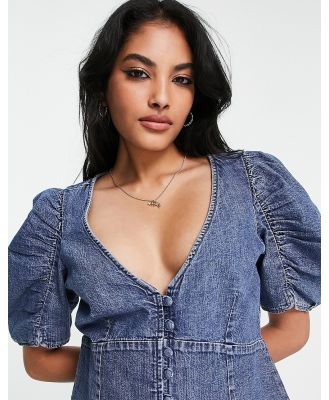 Levi's volume sleeve chambray blouse in mid wash-Blue