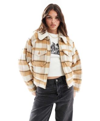 Levi's wool blend 90s zip thru jacket in beige check-Neutral