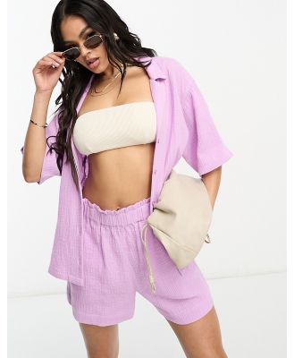Lindex beach loose fit wide sleeve cheesecloth textured shirt in lilac (part of a set)-Purple