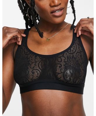 Lindex super soft nylon blend barely-there lace crop bralet in black - BLACK