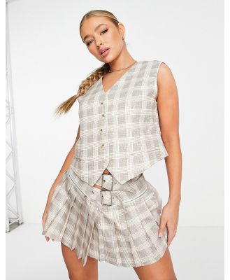 Lioness Brentwood top in beige plaid check (part of a set)-Neutral