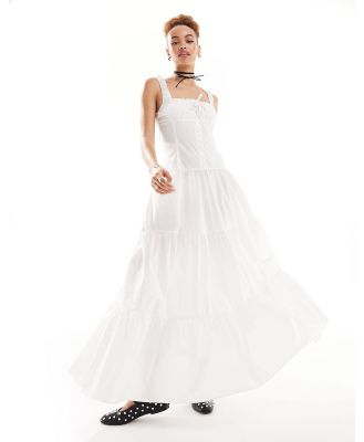 Lioness milkmaid tiered maxi dress in white