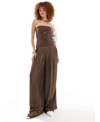 Lioness satin palazzo pants in brown