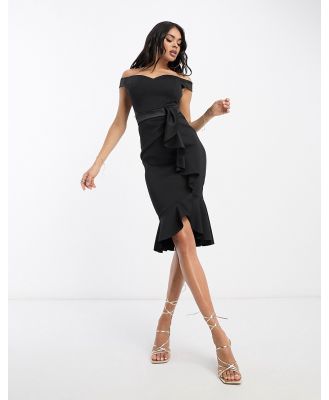 Lipsy bardot midi dress with frill in black
