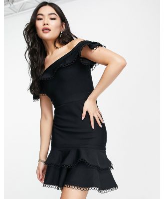 Lipsy bardot ruffle mini bodycon dress in black