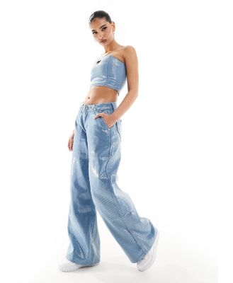 Liquor N Poker mid rise baggy jeans with sequins in blue (part of a set)