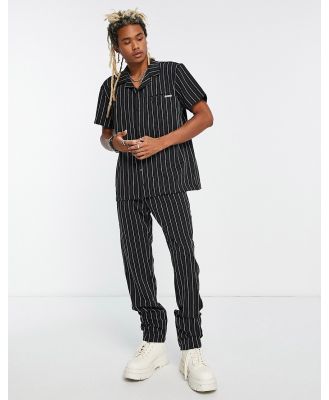 Liquor N Poker straight leg pants in black with white pinstripe (part of a set)