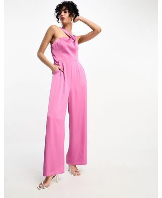 Little Mistress asymmetrical wide leg jumpsuit in pink