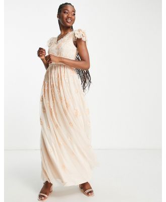 Little Mistress embellished maxi dress in cream-White