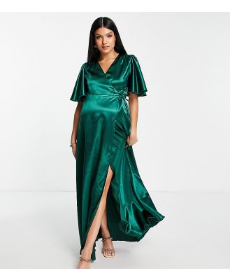 Little Mistress Maternity flutter sleeve satin maxi dress in emerald green