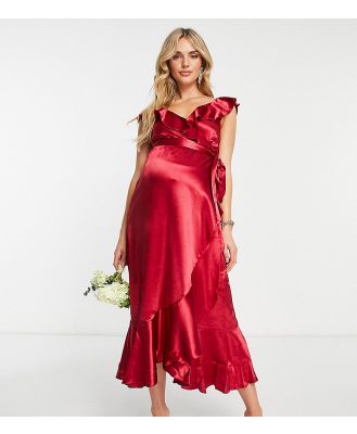 Little Mistress Maternity frill wrap dress in autumn red