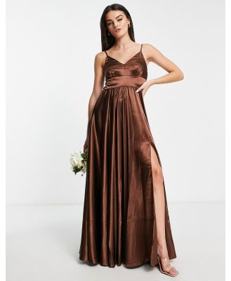 Little Mistress pleated maxi dress in chocolate-Brown