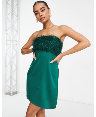 Lola May bandeau mini dress with tinsel detailling in green