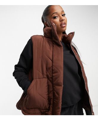 Lola May Petite high neck quilted vest in chocolate brown