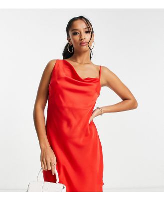 Lola May Petite satin ruched asymmetric shoulder mini dress in red