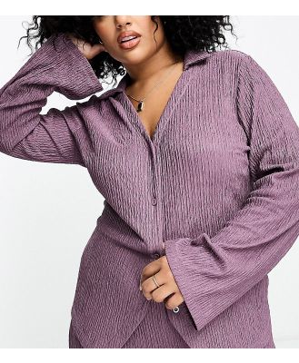 Lola May Plus plisse button front shirt in purple